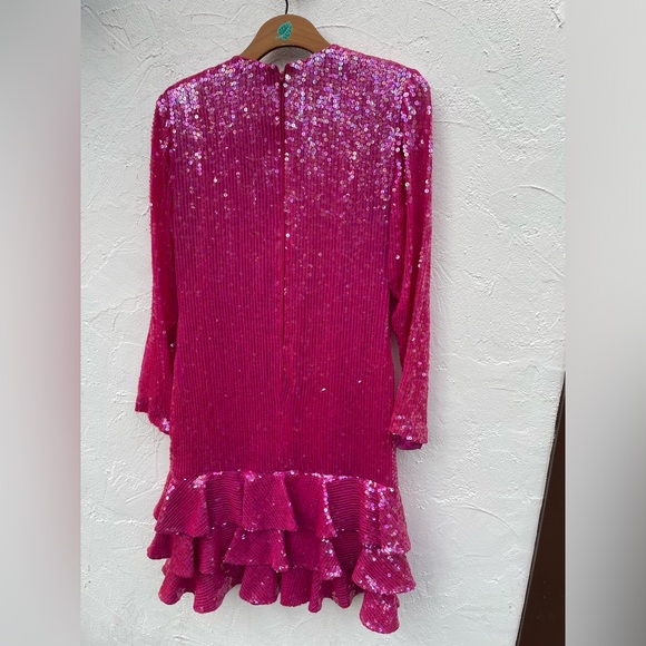 Vintage 80βs SEQUINS Hot Pink Cocktail Dress/ 80βs PINK Sheath Dress Size 6 - Picture 10 of 13